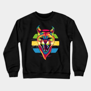 African Wild Cat Roaring Face Crewneck Sweatshirt